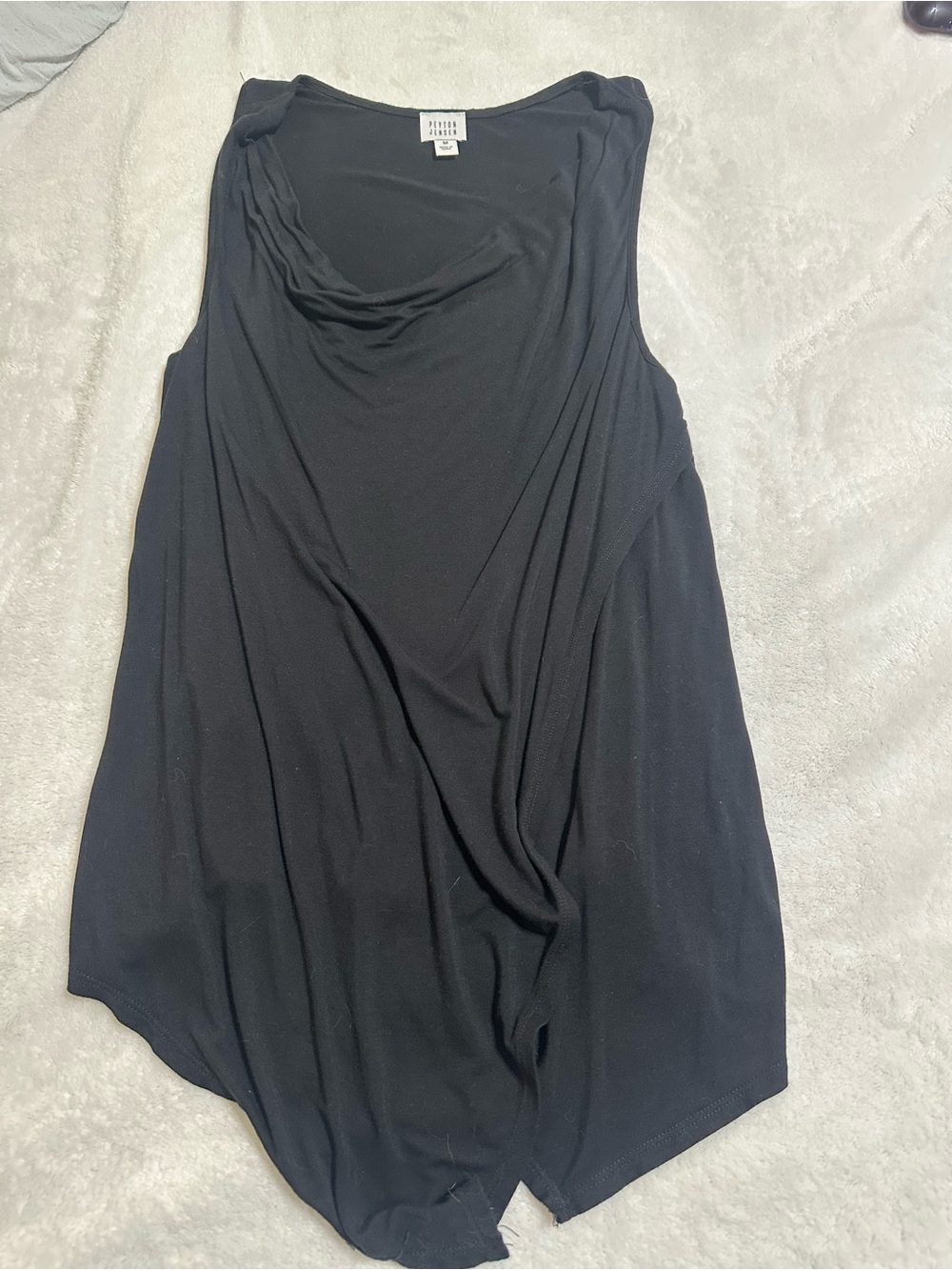 Eileen Fisher Black Sleeveless Draped Cowl-Neck Top